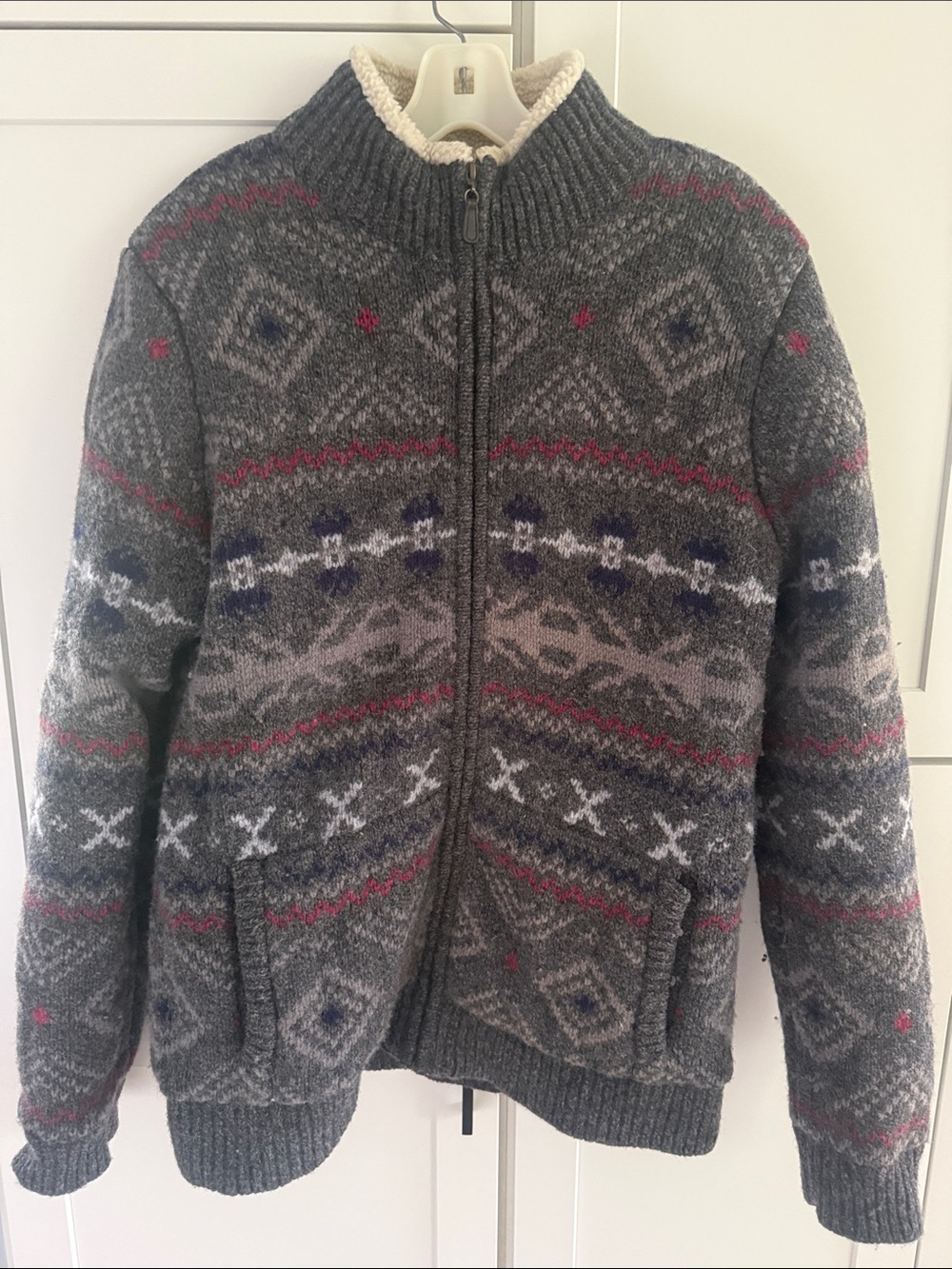 L.L. Bean Gray Nordic Pattern Full-Zip Sweater
